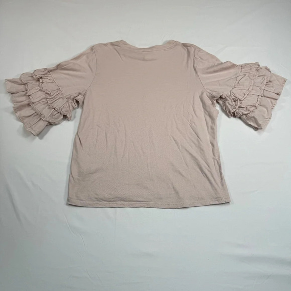 H&M 3/4 Ruffle Sleeve Top Womens Size Small Pink Crew Neck - Picture 2 of 7